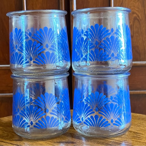 Lot of 4 Yoplait Oui Blue Art Deco Fan Jars Limited Edition - Picture 2 of 5